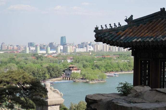 Another view from the top of the Tower of the Fragrance of the Buddha. I love the contrast of ancient and modern in this photo.