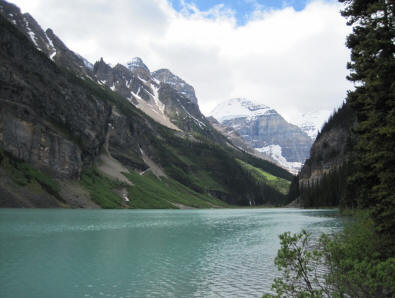 Walking along Lake Louise